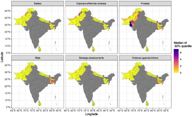 Bayesian spatiotemporal modelling of political violence and conflict events using discrete-time Hawkes processes